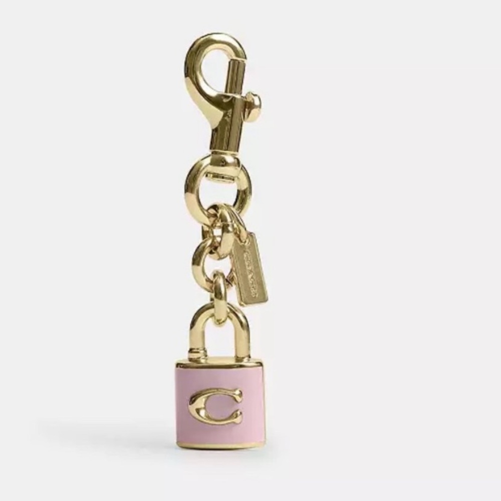 Coach Lock Bag Charm Pink and Gold Padlock Keyring - Picture 2 of 3